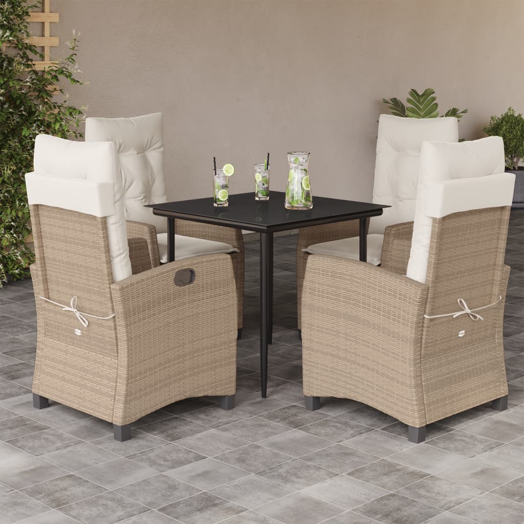 5-tlg. Garten-Essgruppe mit Kissen Beige Poly Rattan